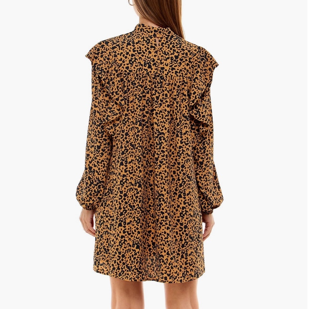 WAYF Pierce Leopard Print Long Sleeve Mock Neck Minidress - Picture 5 of 13